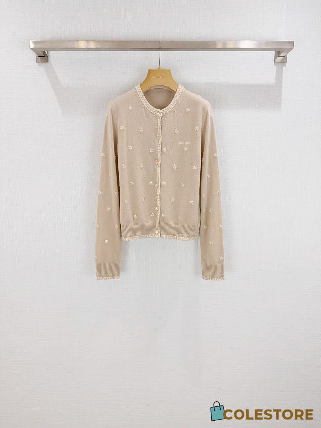 Colestore Miu Miu Embroidered Cashmere Cardigan Albino White - 1