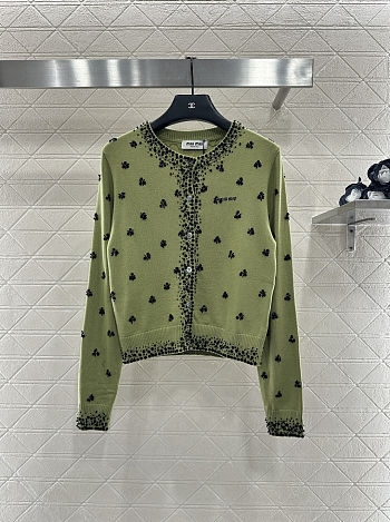 Colestore Miu Miu Fern Green Embroidered Cashmere Cardigan
