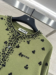 Colestore Miu Miu Fern Green Embroidered Cashmere Cardigan - 3
