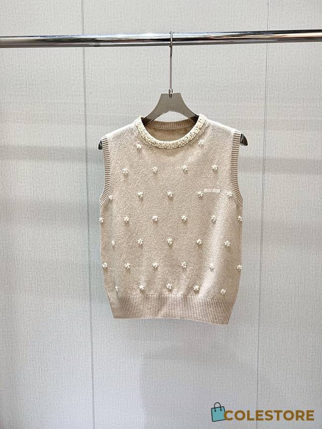 Colestore Miu Miu Albino White Embroidered Cashmere Vest - 1