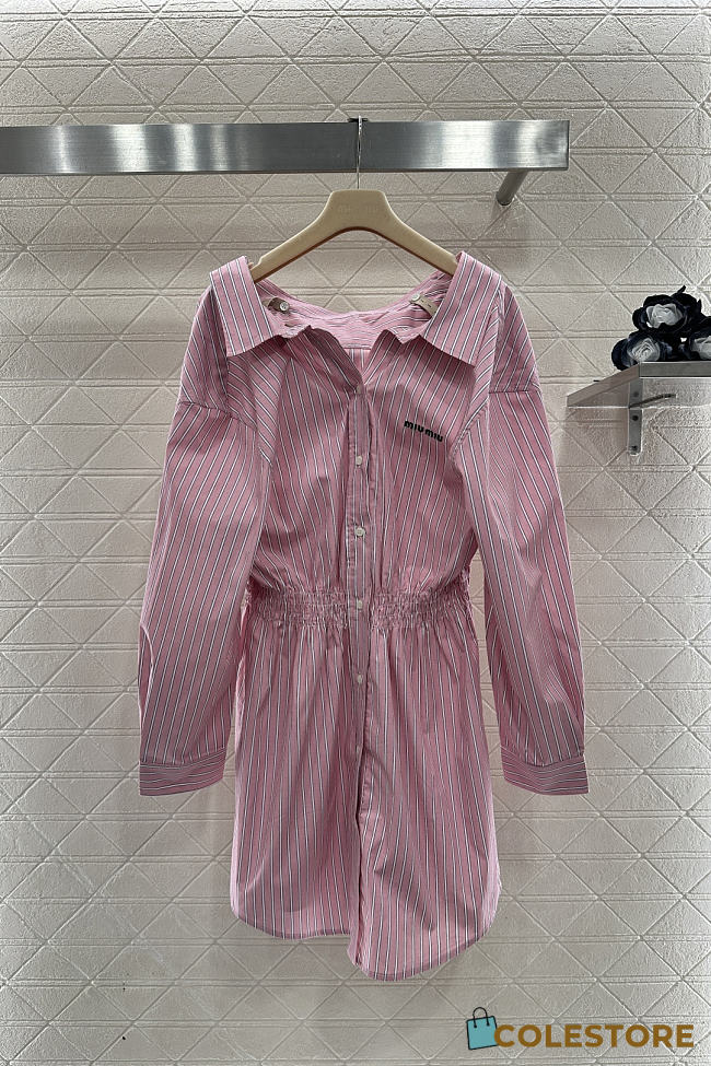 Colestore Miu Miu Striped Poplin Dress Pink - 1