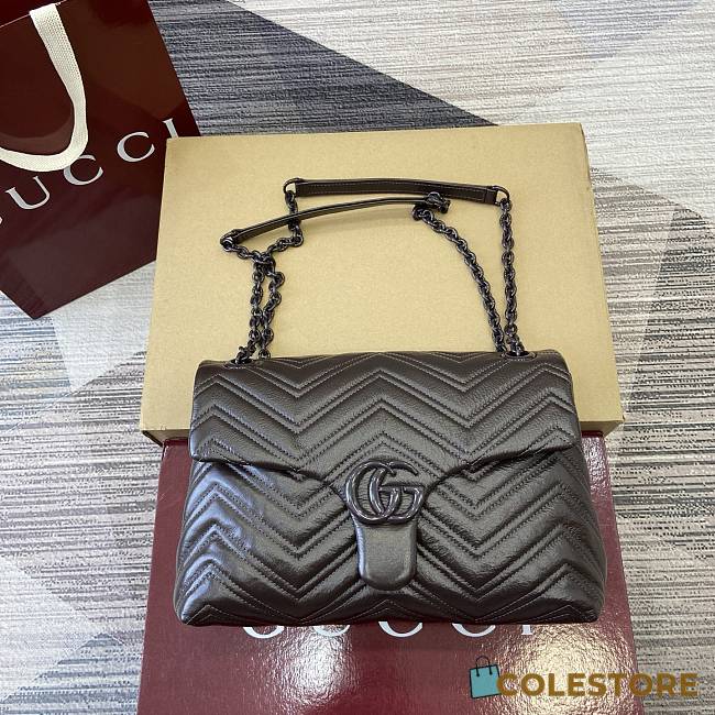Colestore Gucci GG Marmont Medium Shoulder bag in Dark Brown Leather 31x17x8cm - 1