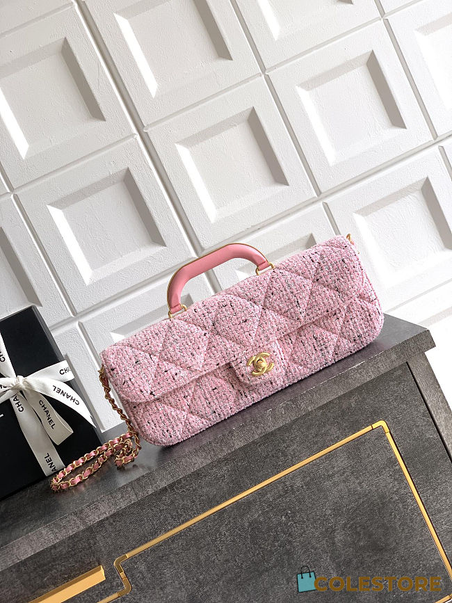 Colestore Chanel Large Flap bag with Handles Tweed fabric & Gold-plated metal Pink, Black & White 29x12x5cm - 1