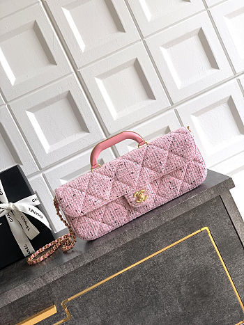 Colestore Chanel Large Flap bag with Handles Tweed fabric & Gold-plated metal Pink, Black & White 29x12x5cm