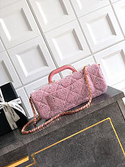 Colestore Chanel Large Flap bag with Handles Tweed fabric & Gold-plated metal Pink, Black & White 29x12x5cm - 2