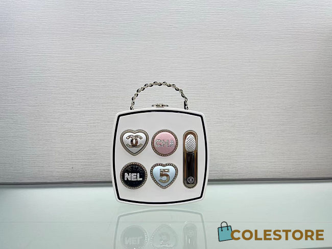 Colestore Chanel Minaudière Makeup Palette bag Plexiglas, Stone particles & Gold-colored metal White & Other Colors 14×11×4.5cm - 1