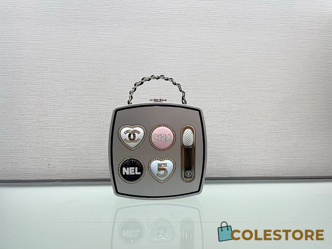 Colestore Chanel Minaudière Makeup Palette bag Plexiglas, Stone particles & Gold-colored metal Gray & Other Colors 14×11×4.5cm - 1