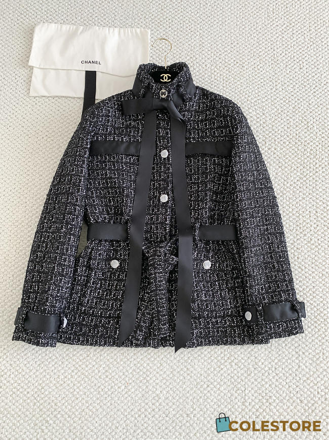 Colestore Chanel Jacket with belt Cashmere wool tweed  Black & White - 1