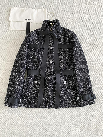 Colestore Chanel Jacket with belt Cashmere wool tweed  Black & White