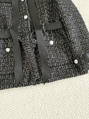 Colestore Chanel Jacket with belt Cashmere wool tweed  Black & White - 4
