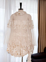 Colestore Dior Cream Lace Puff-Sleeve Mini Dress - 5