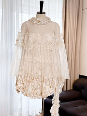 Colestore Dior Cream Lace Puff-Sleeve Mini Dress - 3
