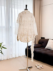 Colestore Dior Cream Lace Puff-Sleeve Mini Dress - 4