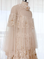 Colestore Dior Cream Lace Puff-Sleeve Mini Dress - 2