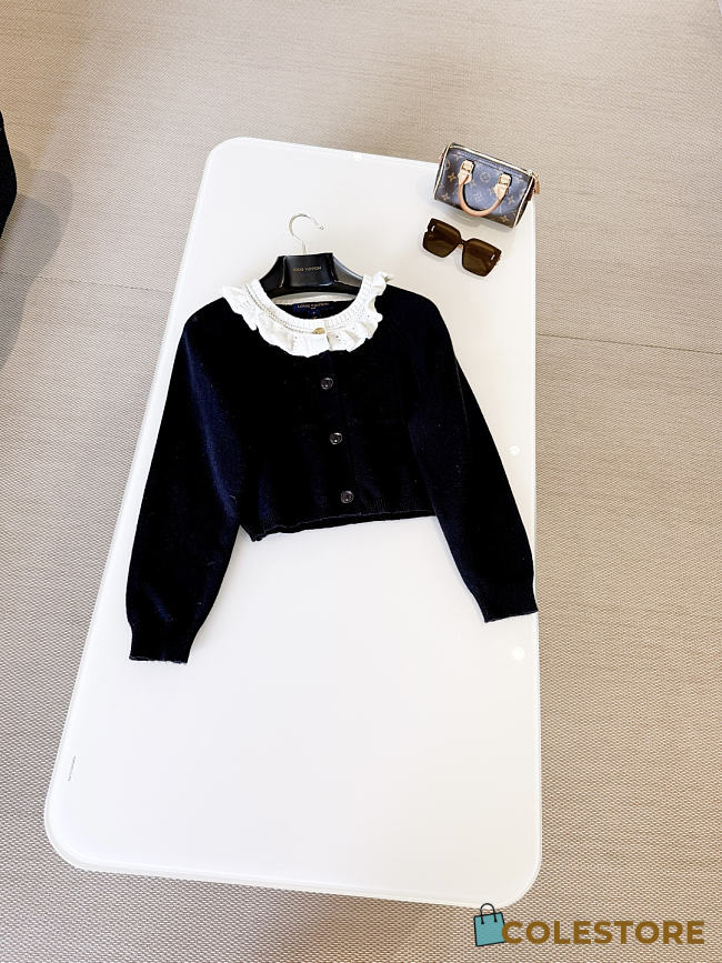 Colestore  Louis Vuitton Ruffle Collar Cardigan Black - 1