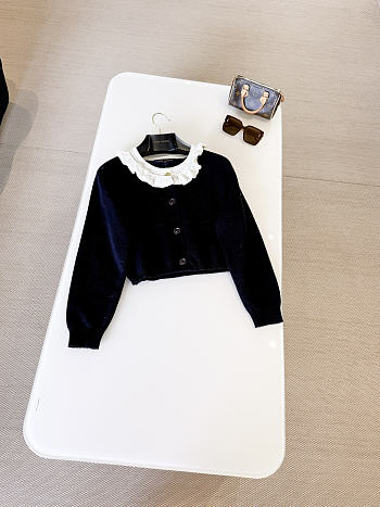 Colestore  Louis Vuitton Ruffle Collar Cardigan Black