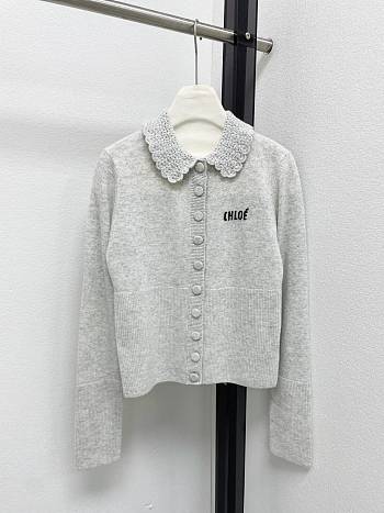 Colestore Chloé Fitted logo cardigan in a wool knit Grey