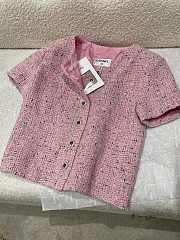 Colestore Chanel Short-sleeved shirt Tweed fabric  Pink, Black & White - 3