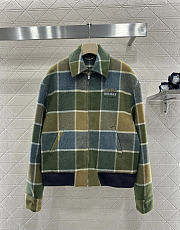 Colestore Miu Miu Camel/aviator Blue Checked Blouson Jacket - 1