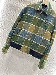 Colestore Miu Miu Camel/aviator Blue Checked Blouson Jacket - 5