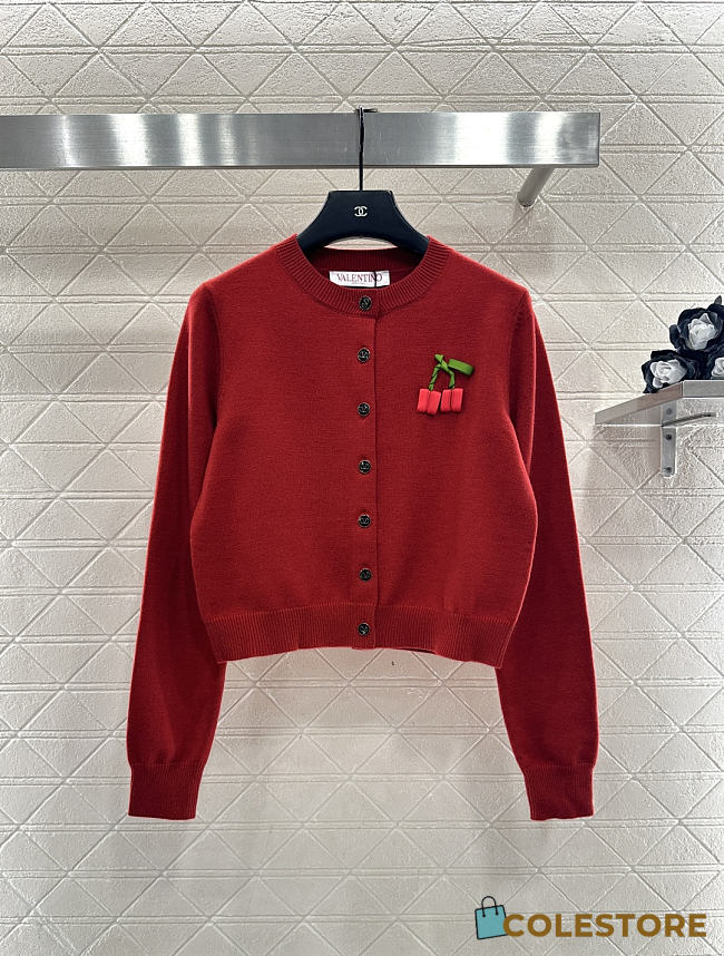 Colestore Valentino 3D Cherry Round-Neck Knit Cardigan - 1