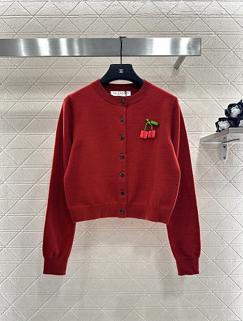 Colestore Valentino 3D Cherry Round-Neck Knit Cardigan