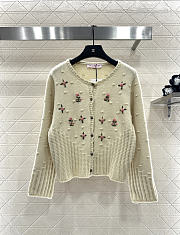 Colestore Valentino Floral Embroidered Round-Neck Knit Cardigan - 1