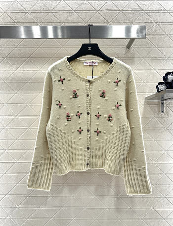 Colestore Valentino Floral Embroidered Round-Neck Knit Cardigan