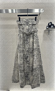Colestore  Dior Mid-Length Belted Bustier Dress Beige Dior Barocco Cotton-Linen Denim - 1