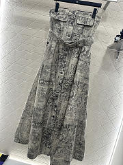 Colestore  Dior Mid-Length Belted Bustier Dress Beige Dior Barocco Cotton-Linen Denim - 3