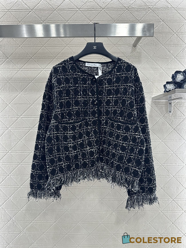Colestore  Dior Macrocannage Regular-Fit Jacket Black and White Cotton-Blend Tweed Knit - 1