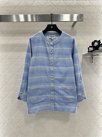 Colestore Chanel Jacket Laminated Denim  Light Blue & White