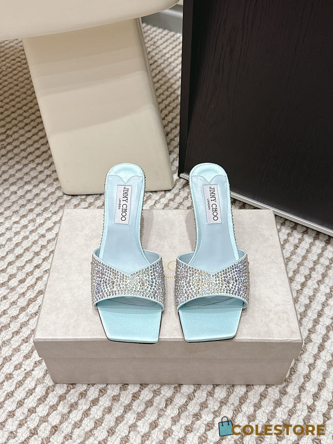 Colestore Jimmy Choo Bon Skye 70 Light Verde Suede Crystal Sandals - 1