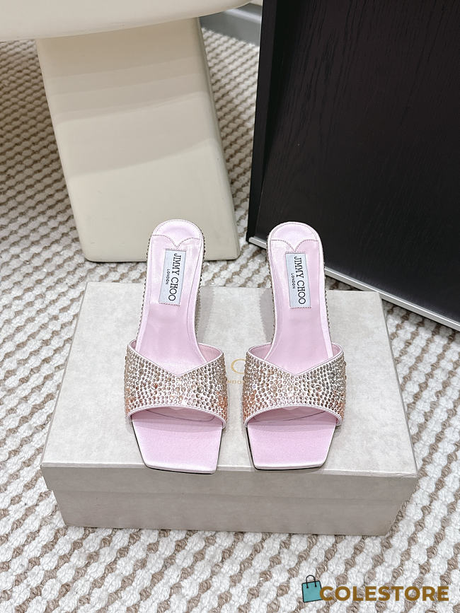 Colestore Jimmy Choo Bon Skye 70 Blush Satin Crystal Sandals - 1