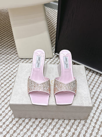 Colestore Jimmy Choo Bon Skye 70 Blush Satin Crystal Sandals