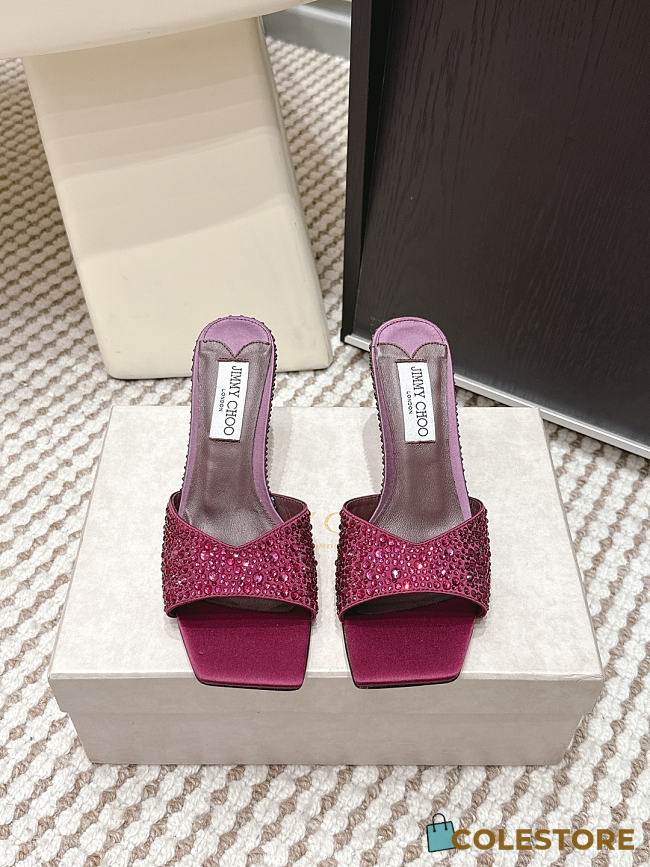 Colestore Jimmy Choo Bon Skye 70 Purple Suede Crystal Sandals - 1