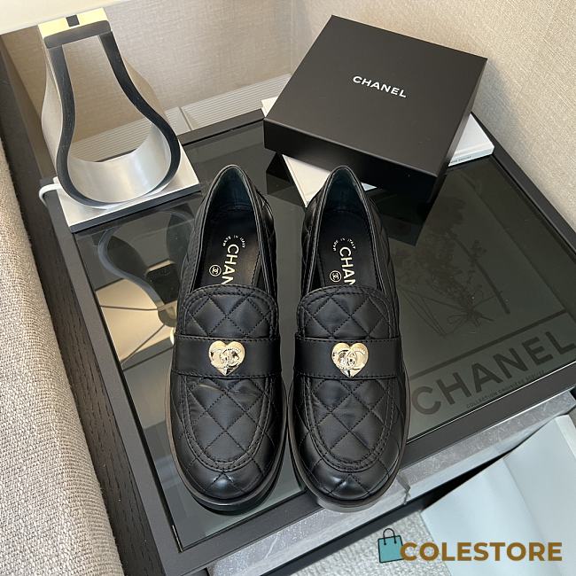 Colestore Chanel CC Quilted Heart Heel Loafers in Black - 1