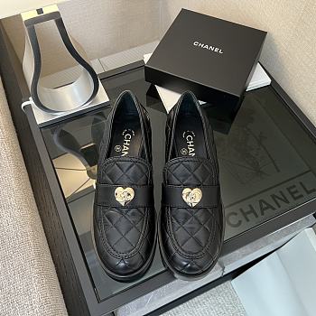 Colestore Chanel CC Quilted Heart Heel Loafers in Black