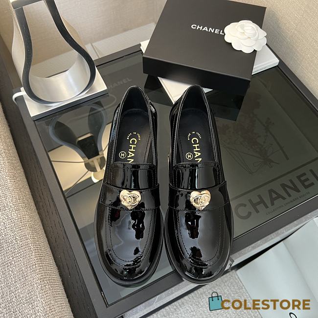 Colestore Chanel Patent CC Heart Loafers in Black - 1