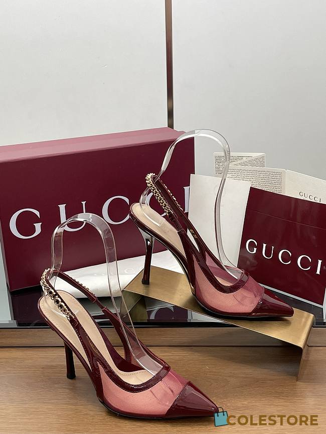 Colestore Gucci Signoria Slingback Pump Rosso Ancora Mesh Patent  - 1