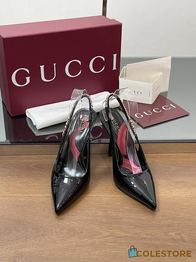 Colestore Gucci Signoria Slingback Pump Black Patent Leather 10.5cm - 1