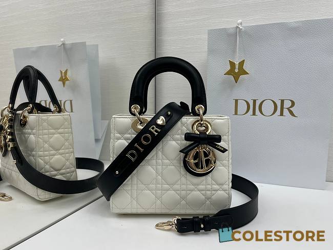 Colestore Small Lady Dior My ABCDior Bag White Cannage Lambskin with Contrasting Black Topstitching 20 x 18 x 8 cm - 1