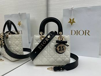 Colestore Small Lady Dior My ABCDior Bag White Cannage Lambskin with Contrasting Black Topstitching 20 x 18 x 8 cm