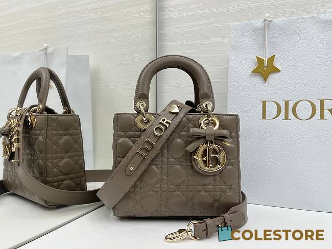 Colestore Small Lady Dior My ABCDior Bag Greyish Brown Cannage Lambskin 20 x 18 x 8 cm - 1