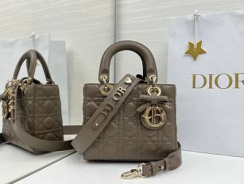 Colestore Small Lady Dior My ABCDior Bag Greyish Brown Cannage Lambskin 20 x 18 x 8 cm