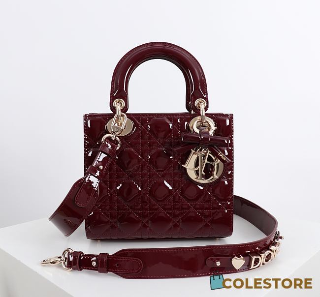 Colestore Small Lady Dior My ABCDior Bag Burgundy Patent Leather 20 x 18 x 8 cm - 1