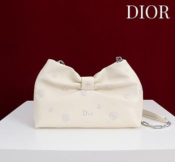 Colestore Dior Bow Clutch in Ivory Lambskin with Floral Embroidery 27×8×18cm