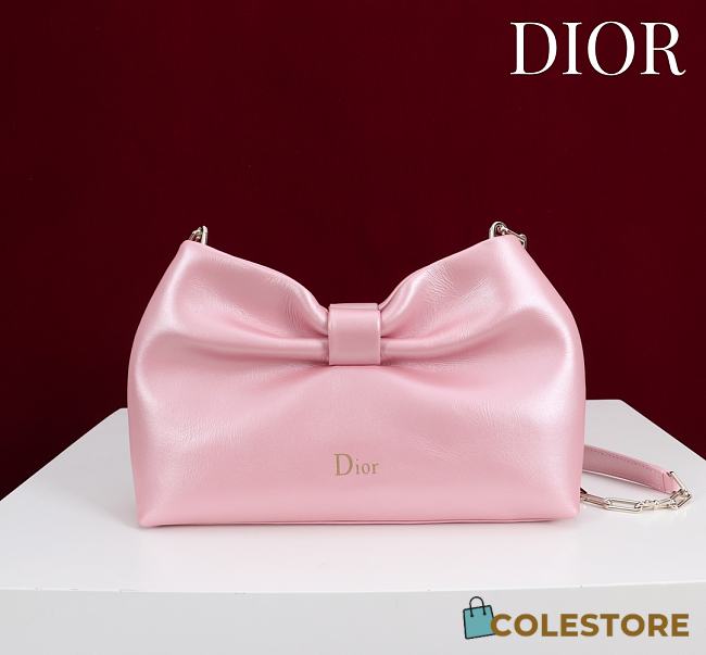 Colestore Dior Bow Clutch in Pink Lambskin 27×8×18cm - 1