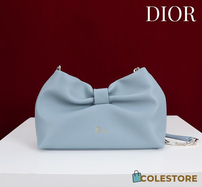 Colestore Dior Bow Clutch in Baby Blue Lambskin 27×8×18cm - 1