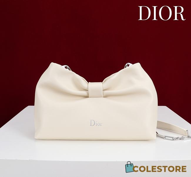 Colestore Dior Bow Clutch in Ivory Lambskin 27×8×18cm - 1
